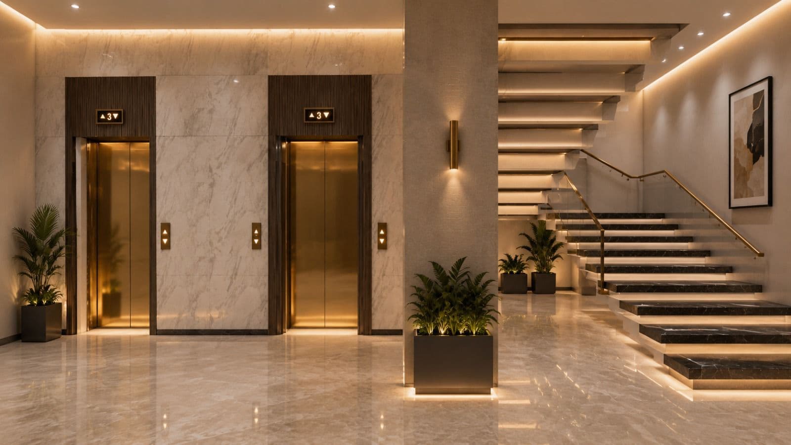 Elevator lobby & staircase