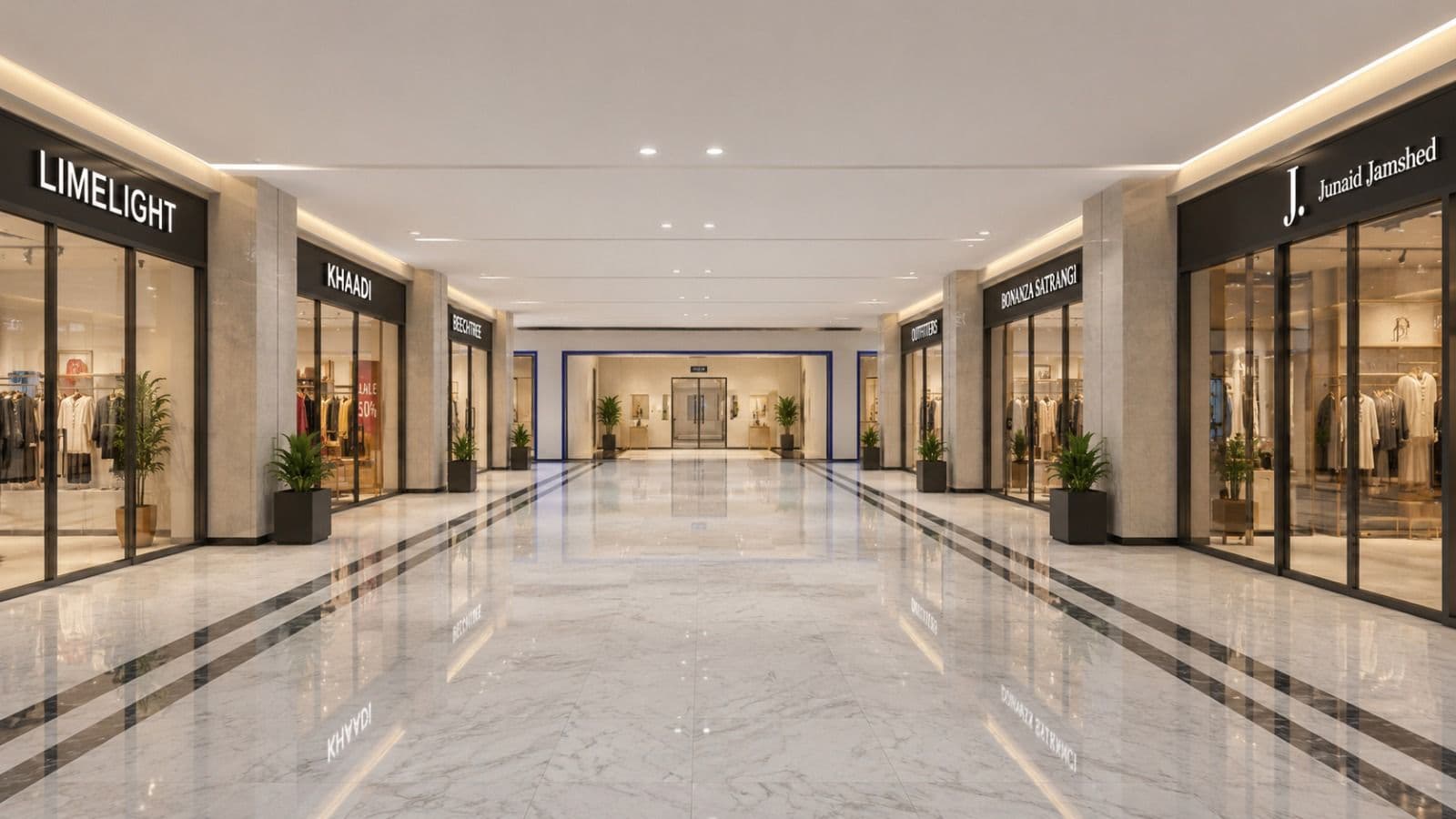 Retail corridor — Limelight, Khaadi, Outfitters